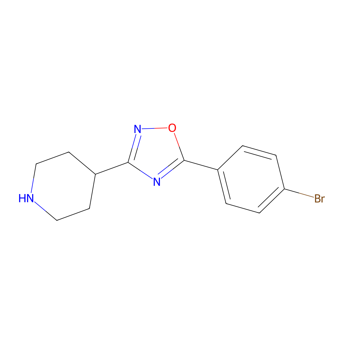 4-[5-(4-Bromophenyl)-1,2,4-oxadiazol-3-yl]piperidine molecular structure, CAS 1285551-10-1
