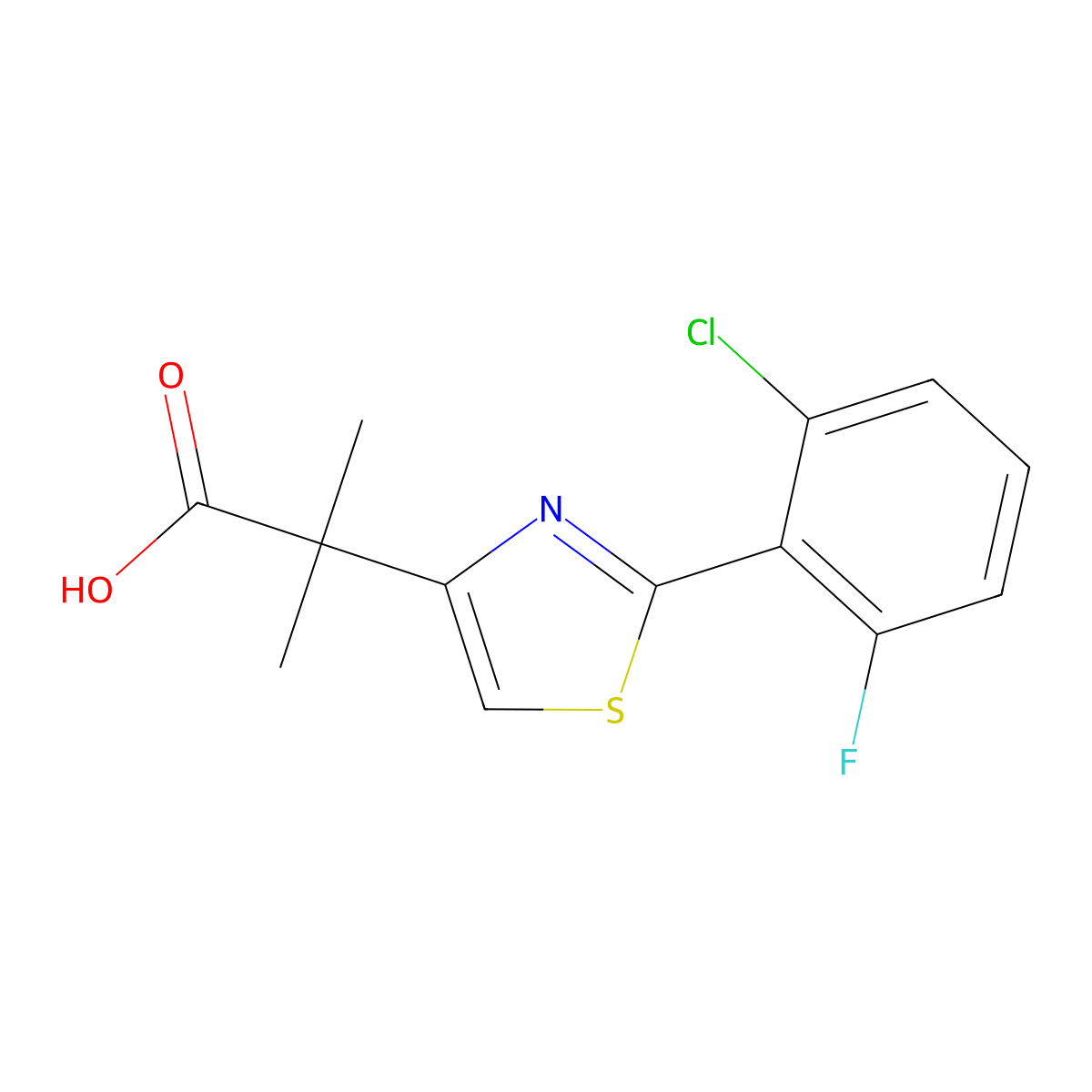 2-[2-(2-Chloro-6-fluorophenyl)-1,3-thiazol-4-yl]-2-methylpropanoic acid molecular structure, CAS 1285578-98-4