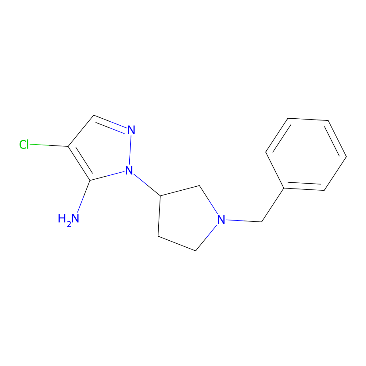1-(1-benzylpyrrolidin-3-yl)-4-chloro-1H-pyrazol-5-amine molecular structure, CAS 1285592-96-2