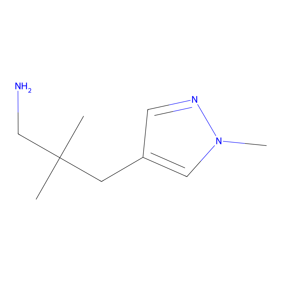 2,2-dimethyl-3-(1-methyl-1H-pyrazol-4-yl)propan-1-amine molecular structure, CAS 1285618-30-5