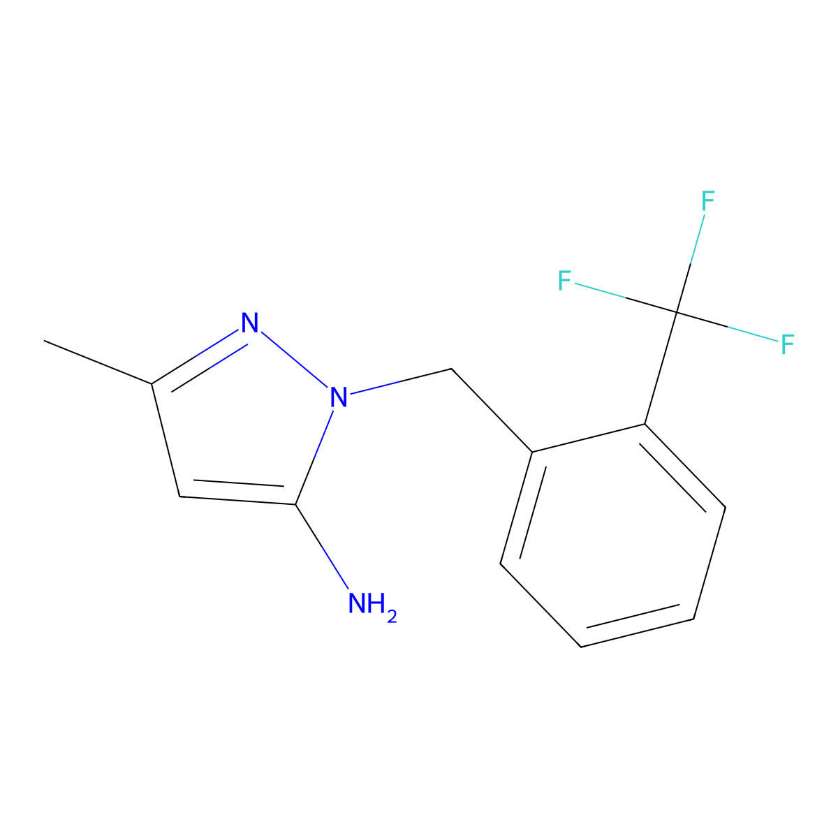 5-Methyl-2-(2-trifluoromethylbenzyl)-2H-pyrazol-3-ylamine molecular structure, CAS 1285618-32-7