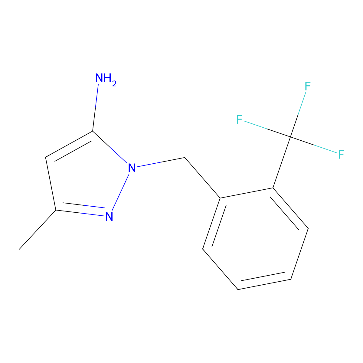 5-Methyl-2-(2-trifluoromethylbenzyl)-2H-pyrazol-3-ylamine molecular structure, CAS 1285618-32-7
