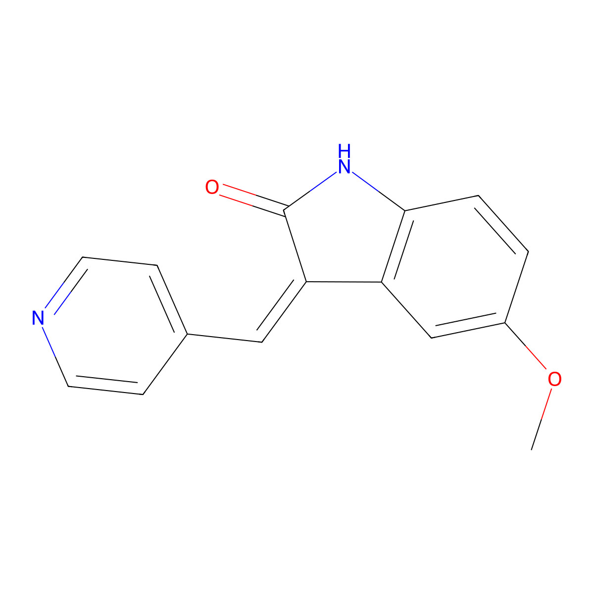(E)-5-methoxy-3-(pyridin-4-ylmethylene)indolin-2-one molecular structure, CAS 128564-80-7