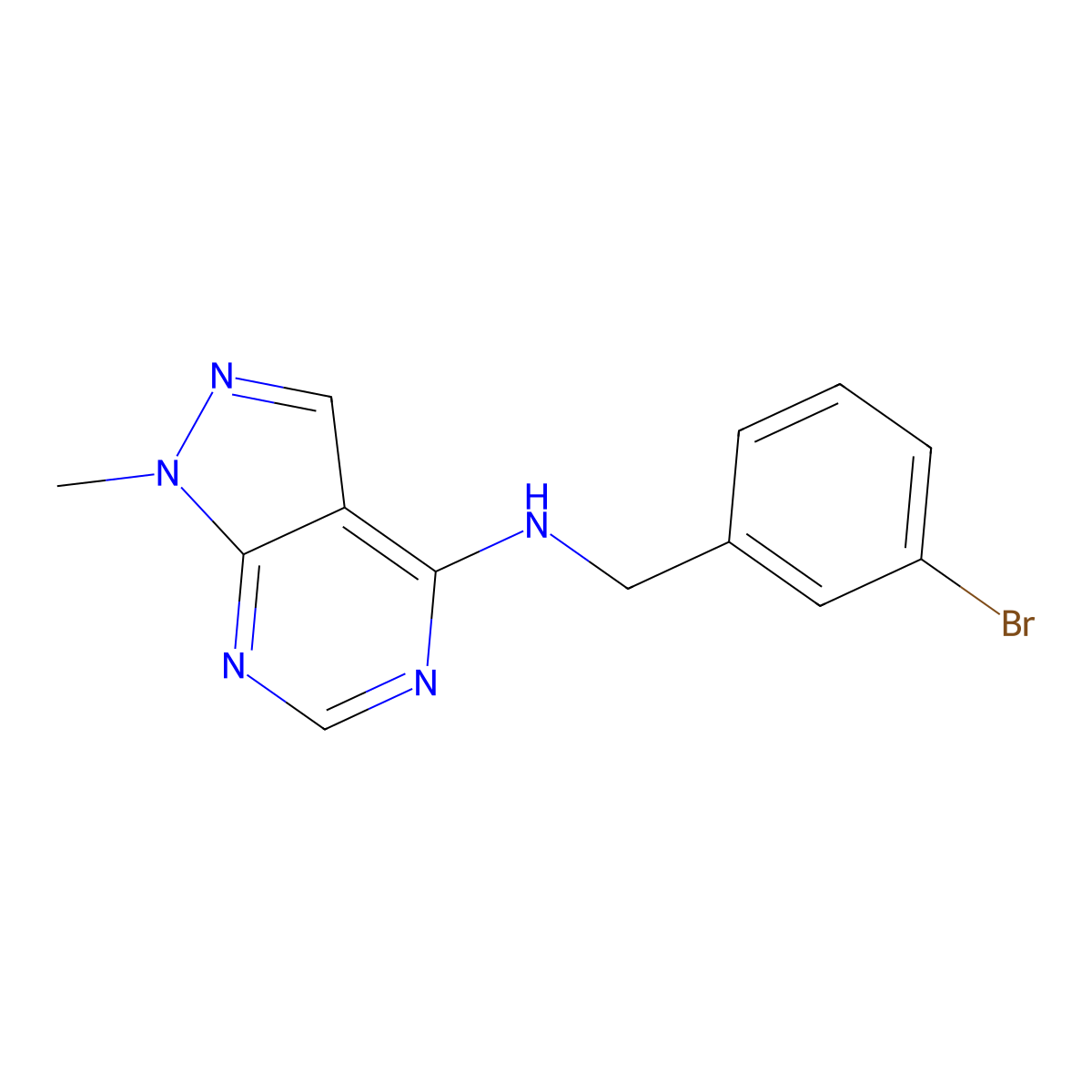 N-[(3-bromophenyl)methyl]-1-methyl-1H-pyrazolo[3,4-d]pyrimidin-4-amine molecular structure, CAS 1285682-29-2