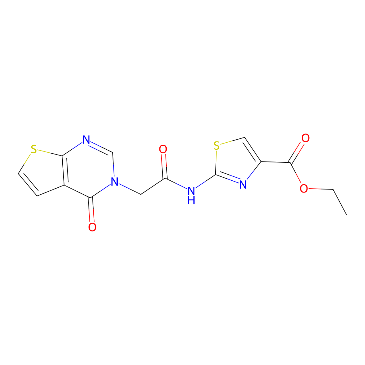ethyl 2-{[(4-oxothieno[2,3-d]pyrimidin-3(4H)-yl)acetyl]amino}-1,3-thiazole-4-carboxylate molecular structure, CAS 1285873-66-6
