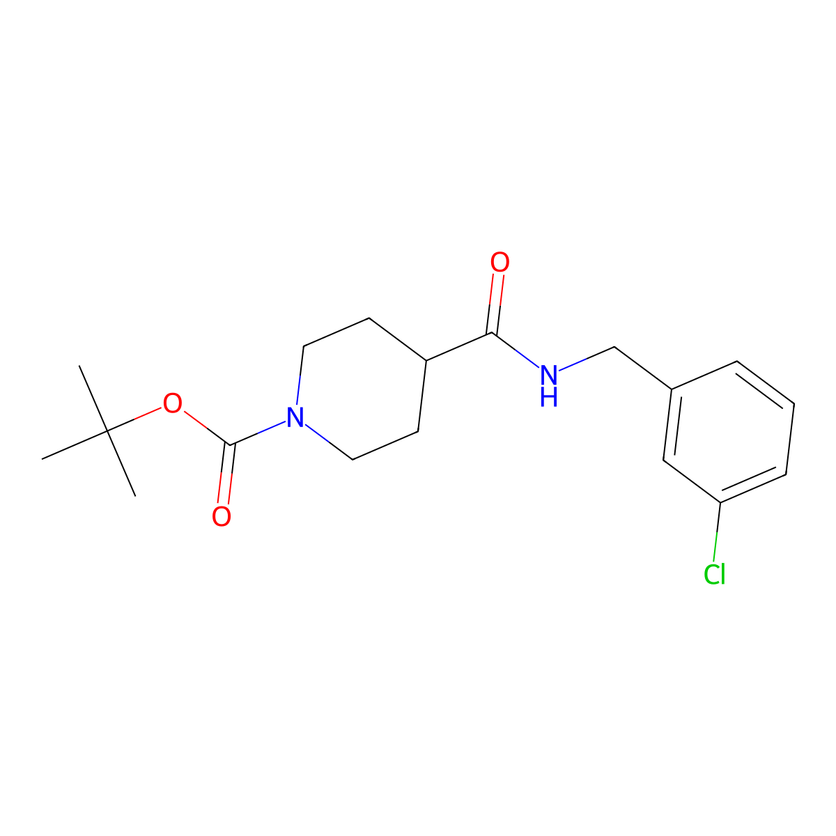 tert-Butyl 4-((3-chlorobenzyl)carbamoyl)piperidine-1-carboxylate molecular structure, CAS 1285899-69-5