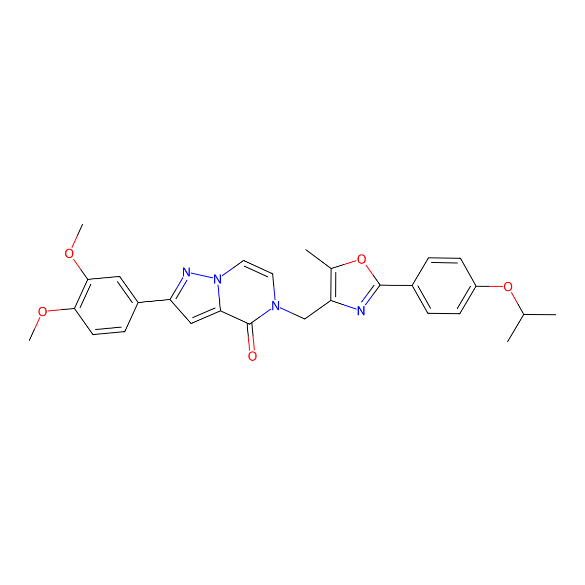 2-(3,4-dimethoxyphenyl)-5-((2-(4-isopropoxyphenyl)-5-methyloxazol-4-yl)methyl)pyrazolo[1,5-a]pyrazin-4(5H)-one molecular structure, CAS 1285929-99-8