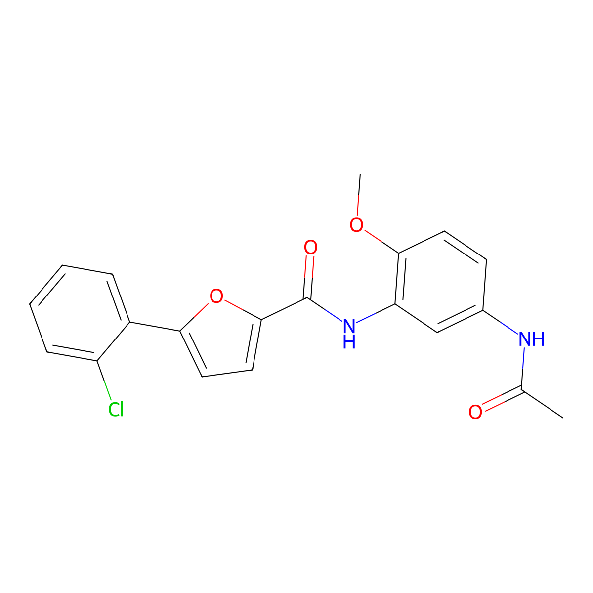 N-[5-(acetylamino)-2-methoxyphenyl]-5-(2-chlorophenyl)furan-2-carboxamide molecular structure, CAS 1285931-32-9