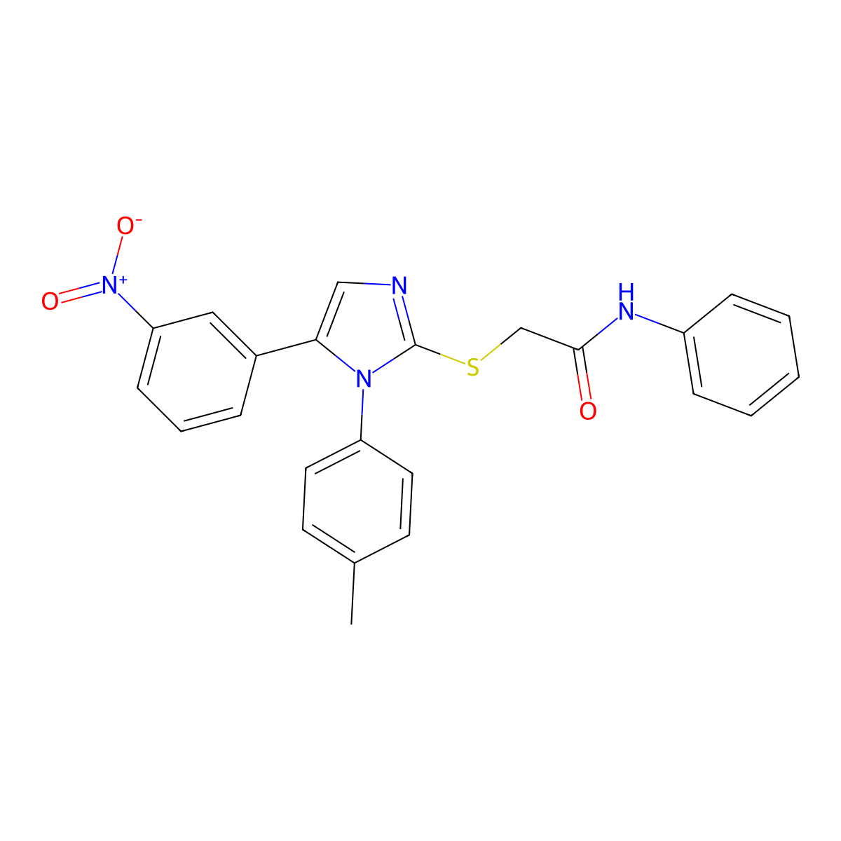 2-((5-(3-nitrophenyl)-1-(p-tolyl)-1H-imidazol-2-yl)thio)-N-phenylacetamide molecular structure, CAS 1285940-28-4