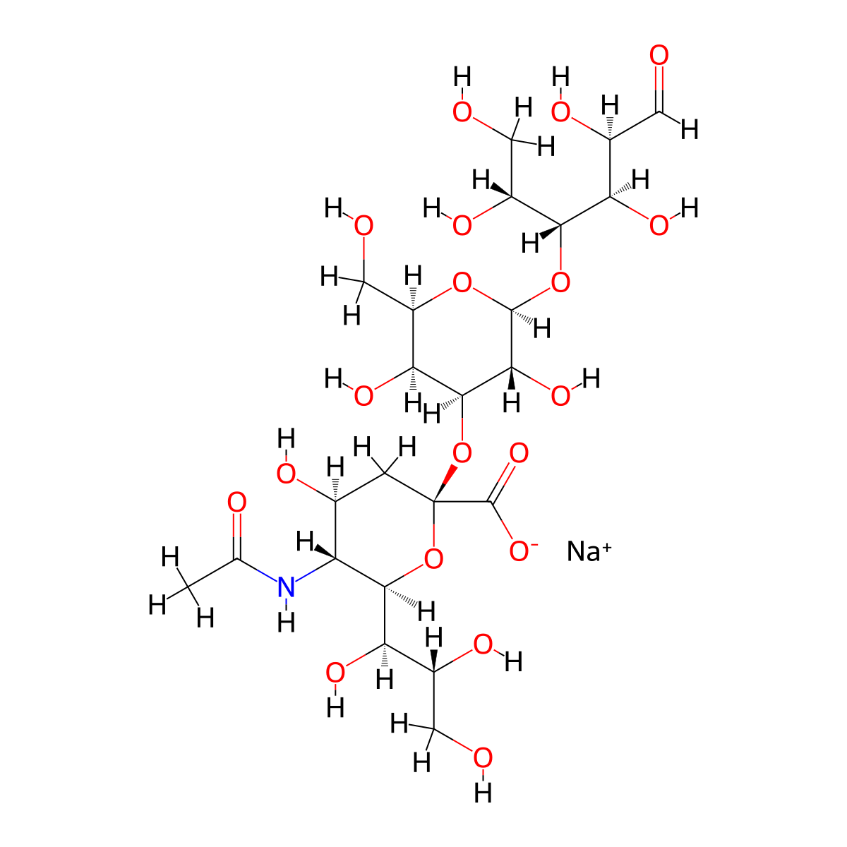 o-(n-acetyl-alpha-neuraminosyl)-(2->3)-o-beta-d-galactopyranosyl-(1->4)-d-glucose, monosodium salt molecular structure, CAS 128596-80-5