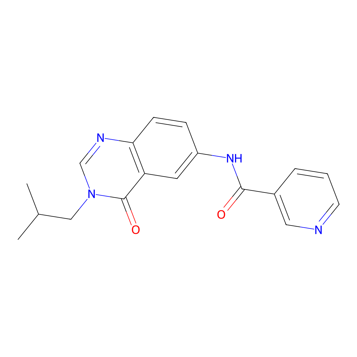 N-[3-(2-methylpropyl)-4-oxo-3,4-dihydroquinazolin-6-yl]pyridine-3-carboxamide molecular structure, CAS 1285974-82-4