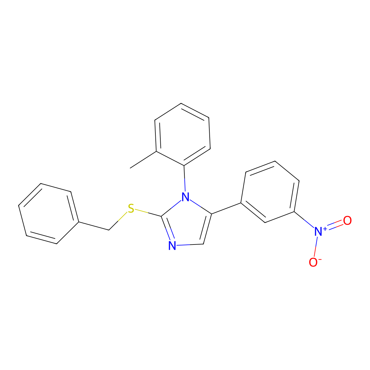 2-(benzylthio)-5-(3-nitrophenyl)-1-(o-tolyl)-1H-imidazole molecular structure, CAS 1286057-70-2