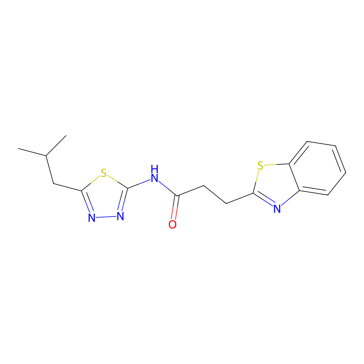 3-(benzo[d]thiazol-2-yl)-N-(5-isobutyl-1,3,4-thiadiazol-2-yl)propanamide molecular structure, CAS 1286067-57-9