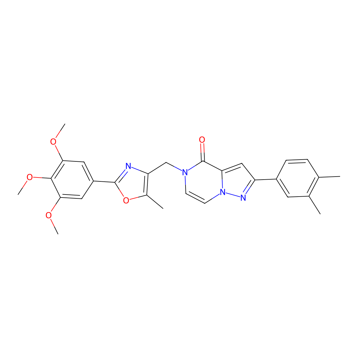 2-(3,4-dimethylphenyl)-5-((5-methyl-2-(3,4,5-trimethoxyphenyl)oxazol-4-yl)methyl)pyrazolo[1,5-a]pyrazin-4(5H)-one molecular structure, CAS 1286096-14-7