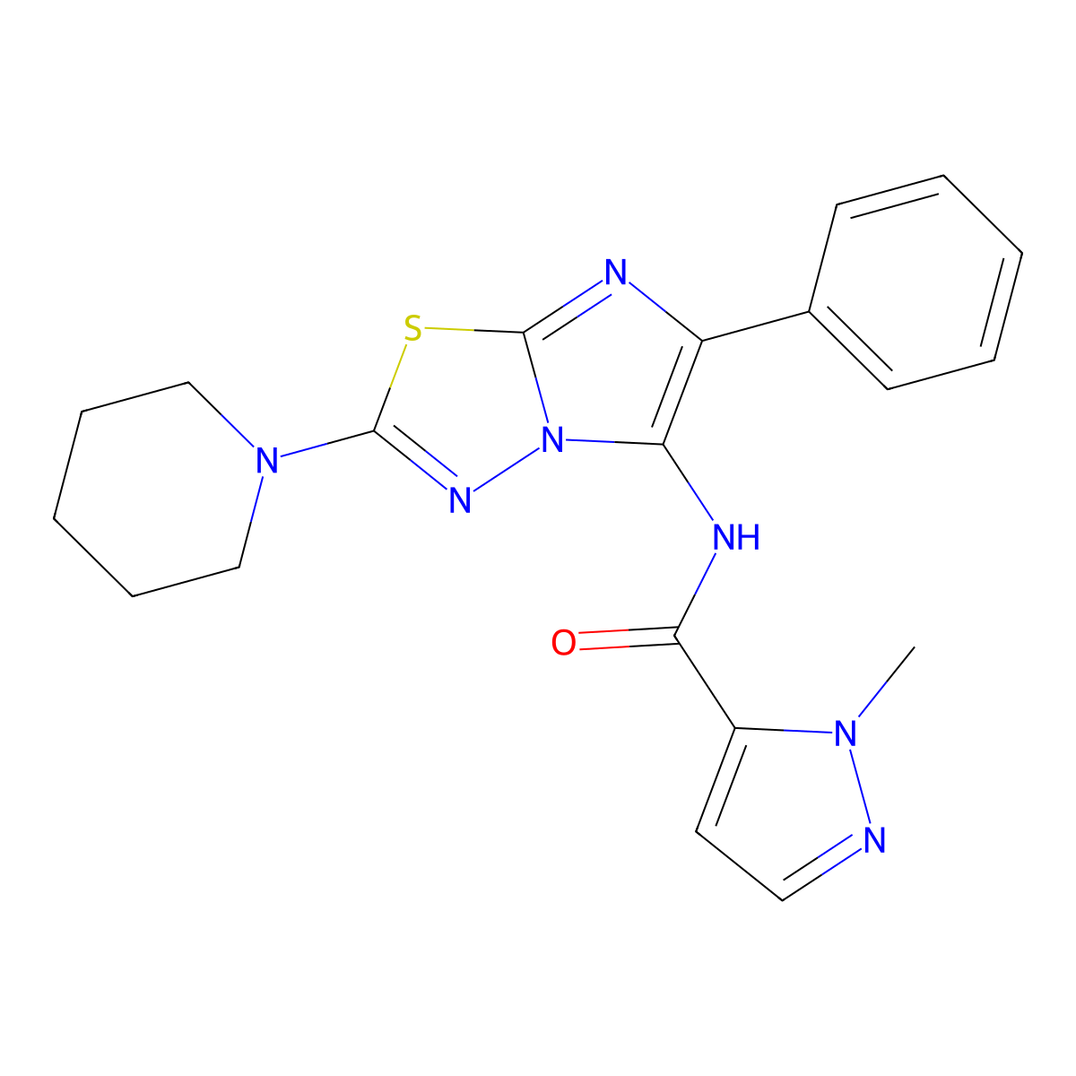 1-Methyl-N-[6-phenyl-2-(piperidin-1-YL)imidazo[2,1-B][1,3,4]thiadiazol-5-YL]-1H-pyrazole-5-carboxamide molecular structure, CAS 1286117-98-3
