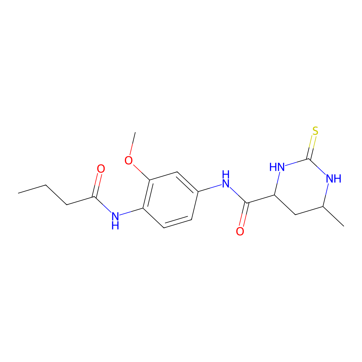 4-Pyrimidinecarboxamide, hexahydro-N-[3-methoxy-4-[(1-oxobutyl)amino]phenyl]-6-methyl-2-thioxo-, (4R,6S)-rel- molecular structure, CAS 1286129-06-3