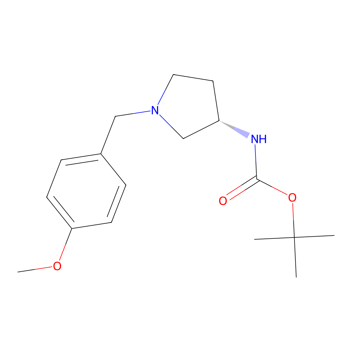 (S)-tert-Butyl 1-(4-methoxybenzyl)pyrrolidin-3-ylcarbamate molecular structure, CAS 1286207-69-9