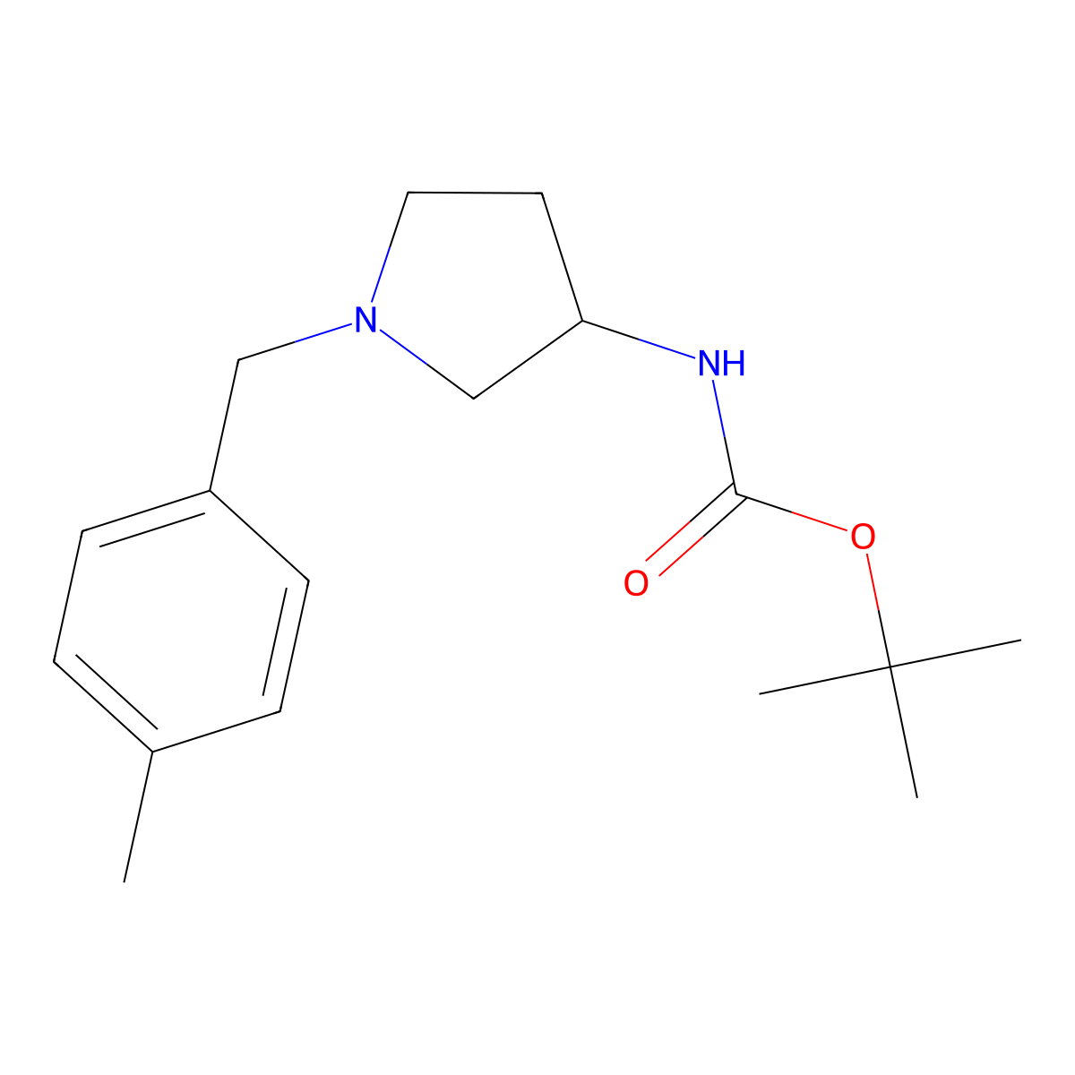 (S)-tert-Butyl 1-(4-methylbenzyl)pyrrolidin-3-ylcarbamate molecular structure, CAS 1286207-90-6