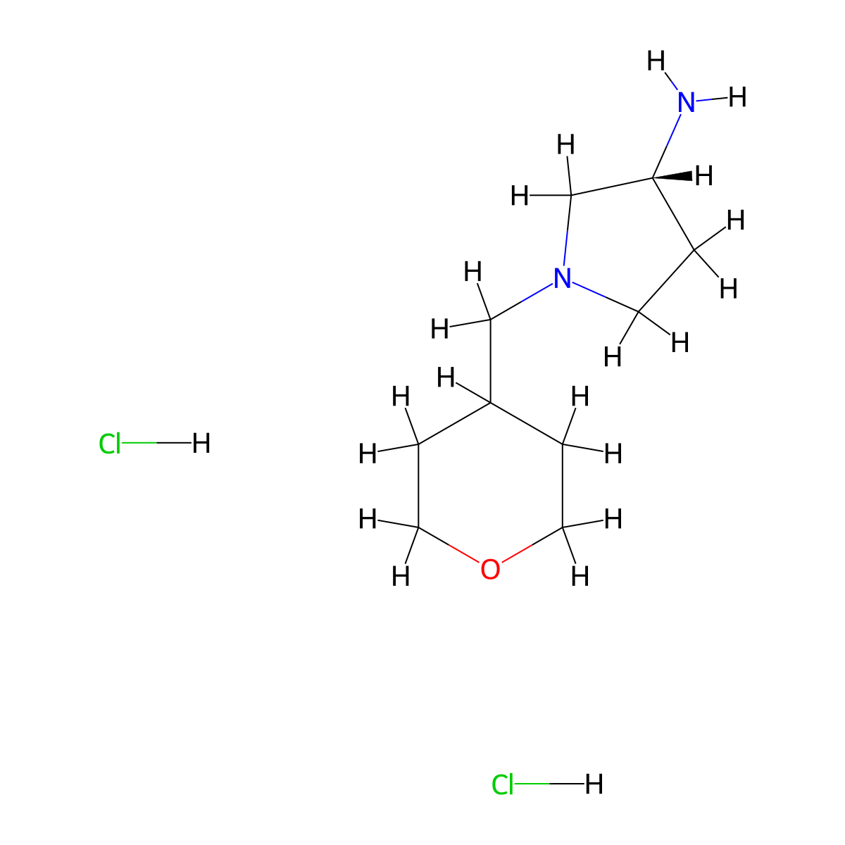 (R)-1-[(Tetrahydro-2H-pyran-4-yl)methyl]pyrrolidin-3-amine dihydrochloride molecular structure, CAS 1286207-98-4