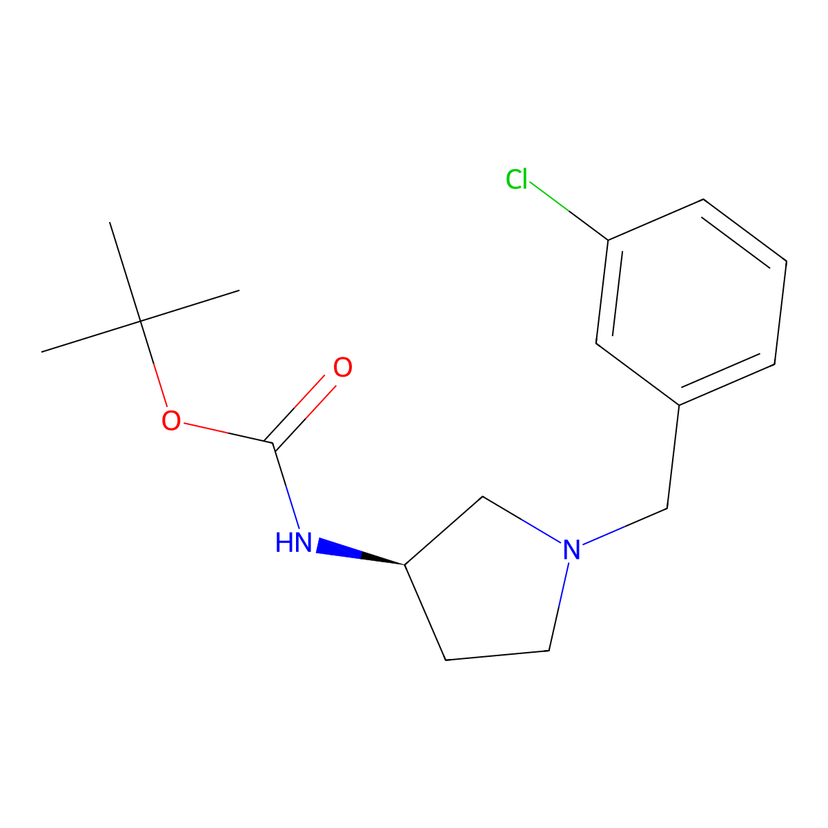 (R)-tert-Butyl 1-(3-chlorobenzyl)pyrrolidin-3-ylcarbamate molecular structure, CAS 1286208-89-6