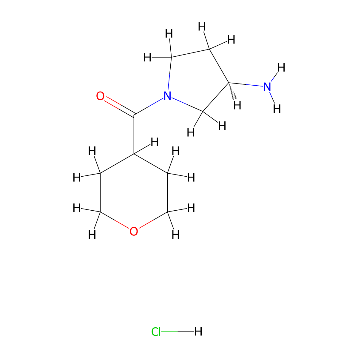 (R)-(3-Aminopyrrolidin-1-yl)(tetrahydro-2H-pyran-4-yl)methanone hydrochloride molecular structure, CAS 1286208-96-5