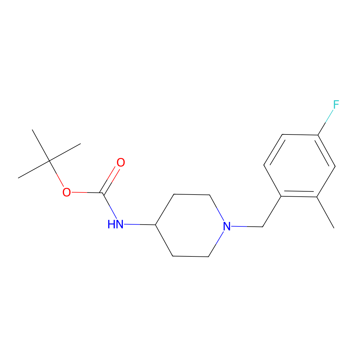 tert-Butyl 1-(4-fluoro-2-methylbenzyl)piperidin-4-ylcarbamate molecular structure, CAS 1286263-47-5