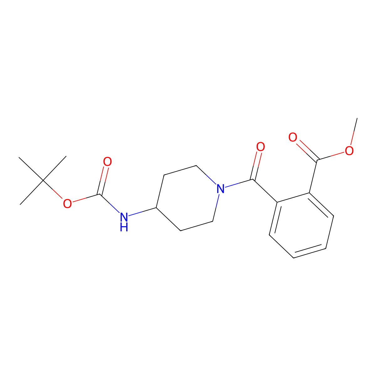 Methyl 2-[4-(tert-butoxycarbonylamino)piperidine-1-carbonyl]benzoate molecular structure, CAS 1286263-55-5