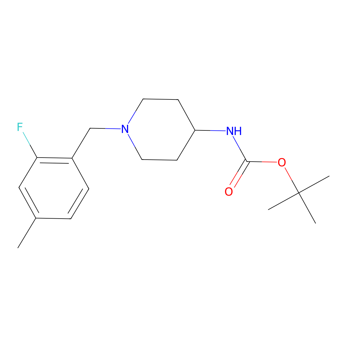 tert-Butyl 1-(2-fluoro-4-methylbenzyl)piperidin-4-ylcarbamate molecular structure, CAS 1286263-56-6