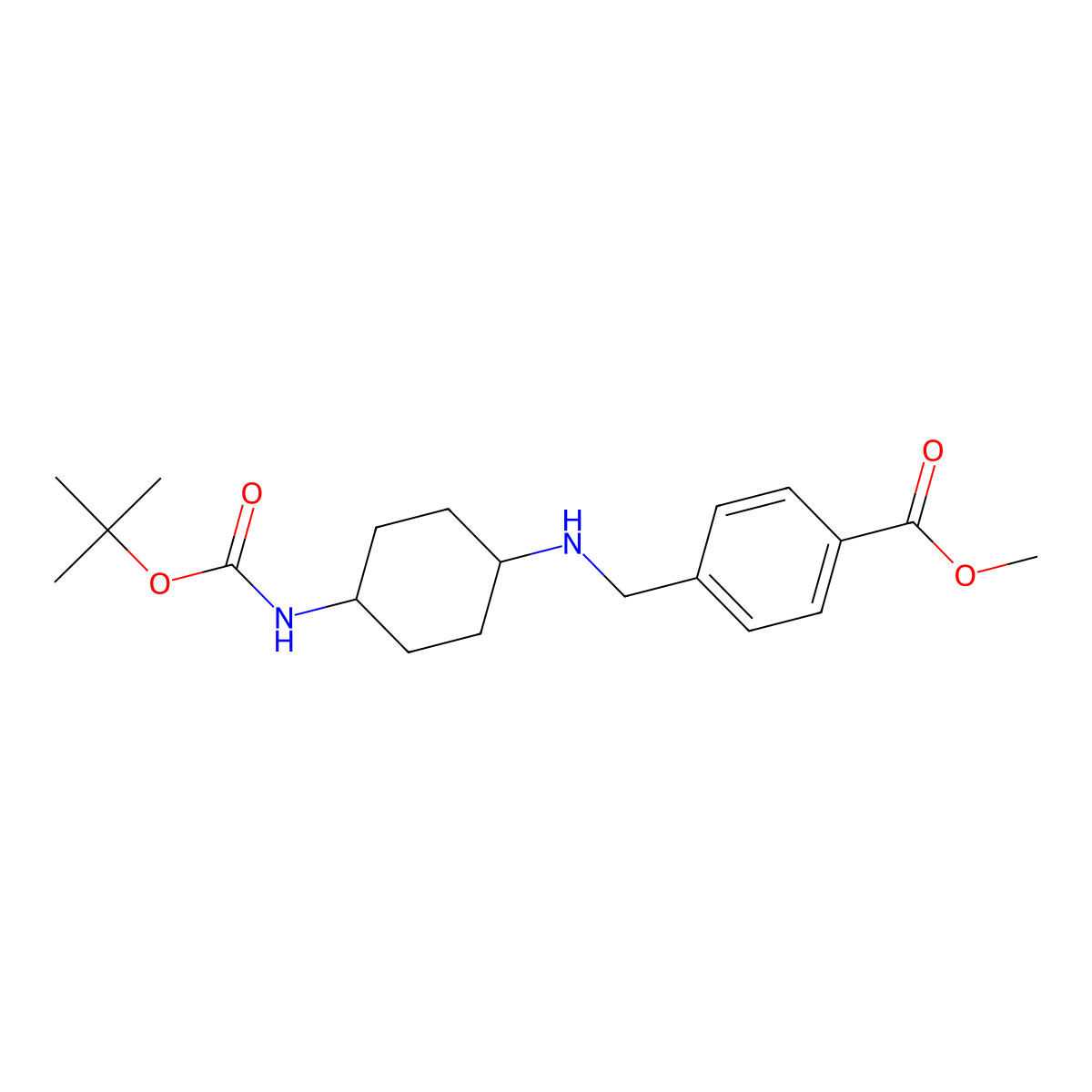 Methyl 4-[(1R*,4R*)-4-(tert-butoxycarbonylamino)cyclohexylamino]methyl]benzoate molecular structure, CAS 1286272-81-8