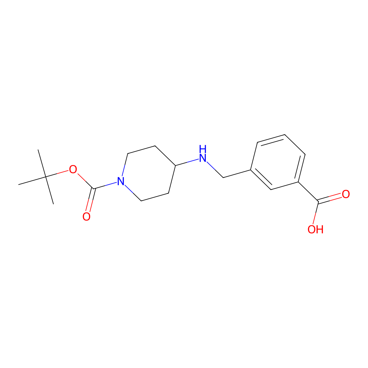 3-(((1-(tert-Butoxycarbonyl)piperidin-4-yl)amino)methyl)benzoic acid molecular structure, CAS 1286273-34-4