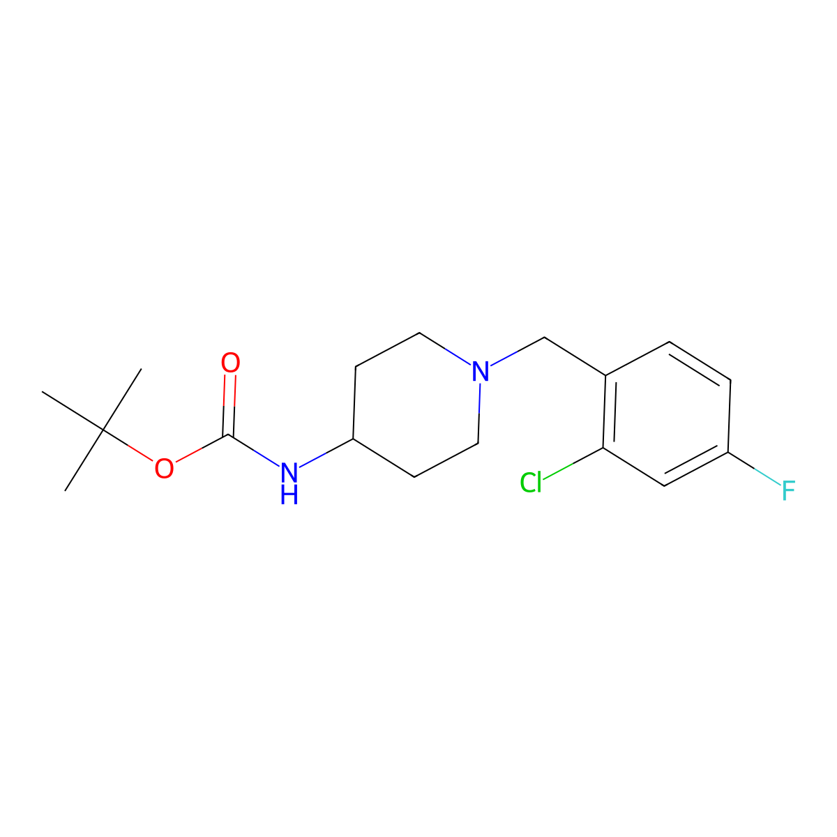 tert-Butyl 1-(2-chloro-4-fluorobenzyl)piperidin-4-ylcarbamate molecular structure, CAS 1286273-99-1