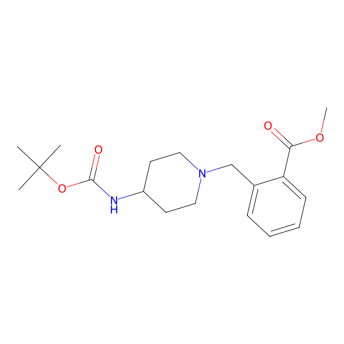 Methyl 2-[4-(tert-butoxycarbonylamino)piperidin-1-yl]methylbenzoate molecular structure, CAS 1286274-53-0
