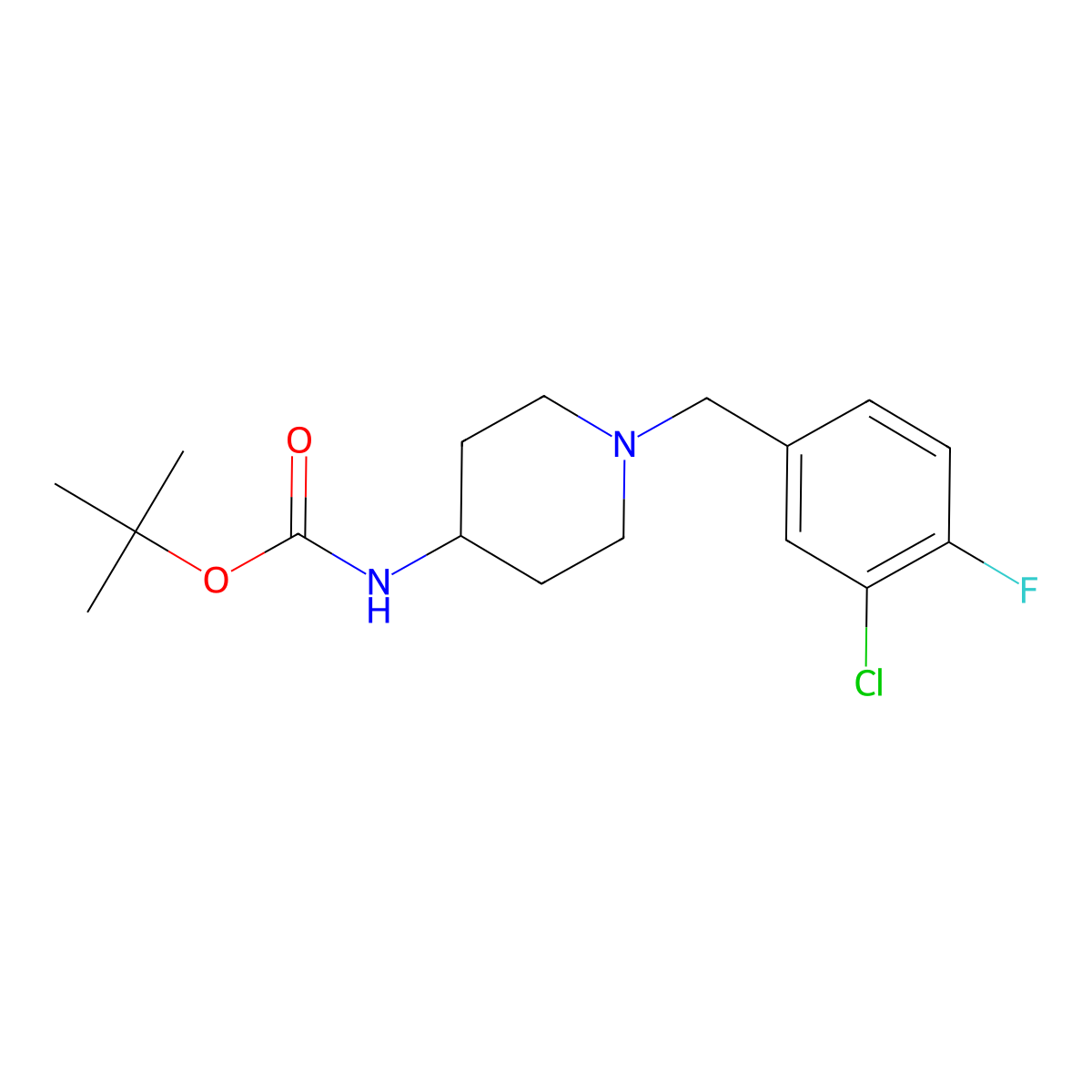 tert-Butyl 1-(3-chloro-4-fluorobenzyl)piperidin-4-ylcarbamate molecular structure, CAS 1286274-66-5