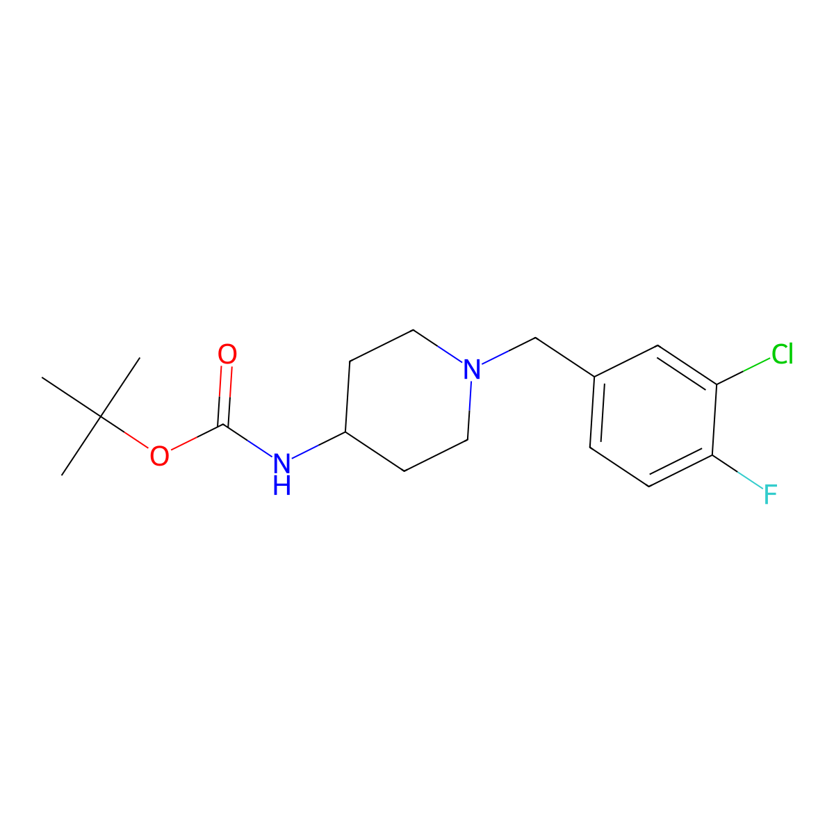 tert-Butyl 1-(3-chloro-4-fluorobenzyl)piperidin-4-ylcarbamate molecular structure, CAS 1286274-66-5