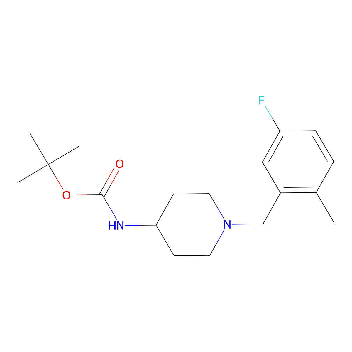 tert-Butyl 1-(5-fluoro-2-methylbenzyl)piperidin-4-ylcarbamate molecular structure, CAS 1286274-68-7