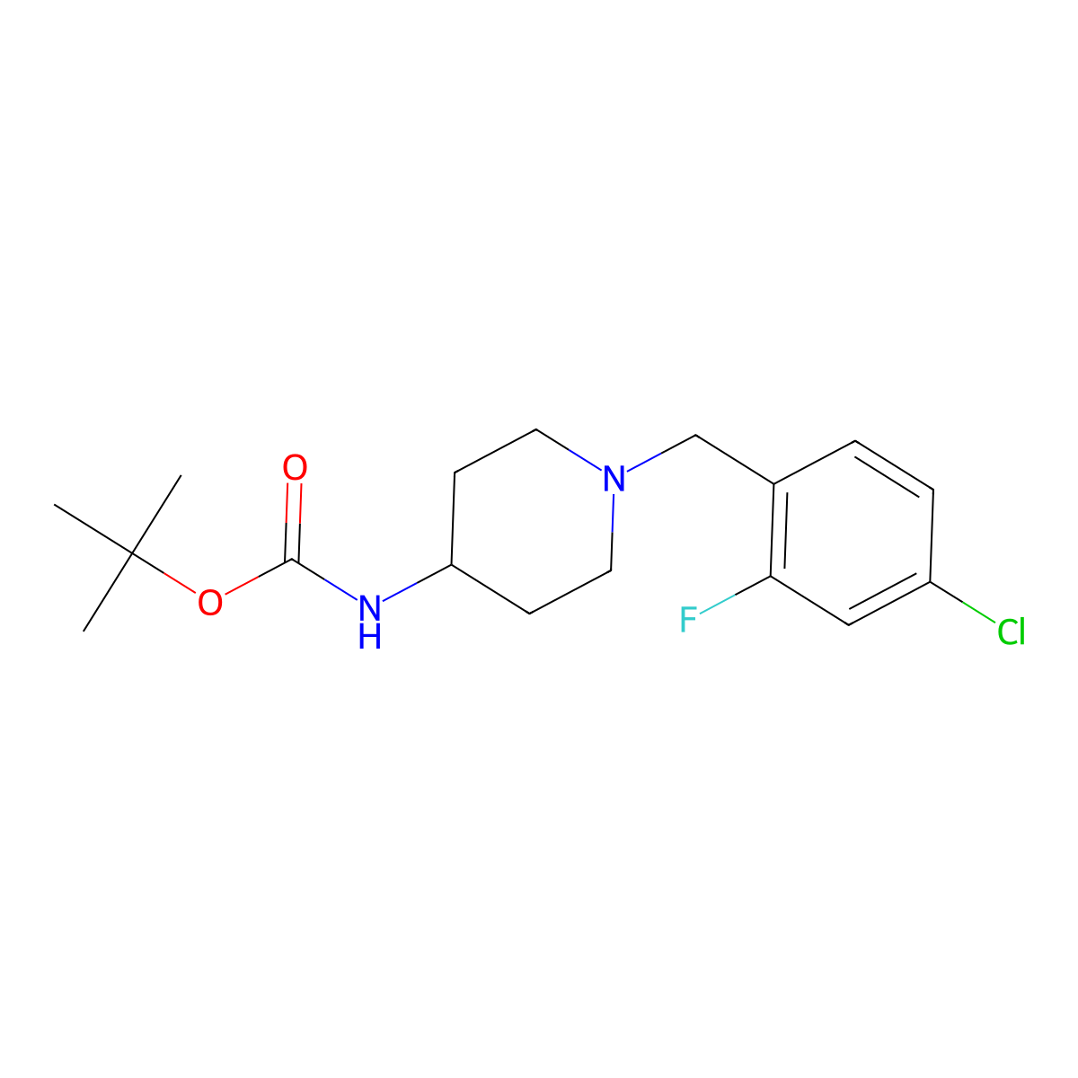 tert-Butyl 1-(4-chloro-2-fluorobenzyl)piperidin-4-ylcarbamate molecular structure, CAS 1286274-80-3