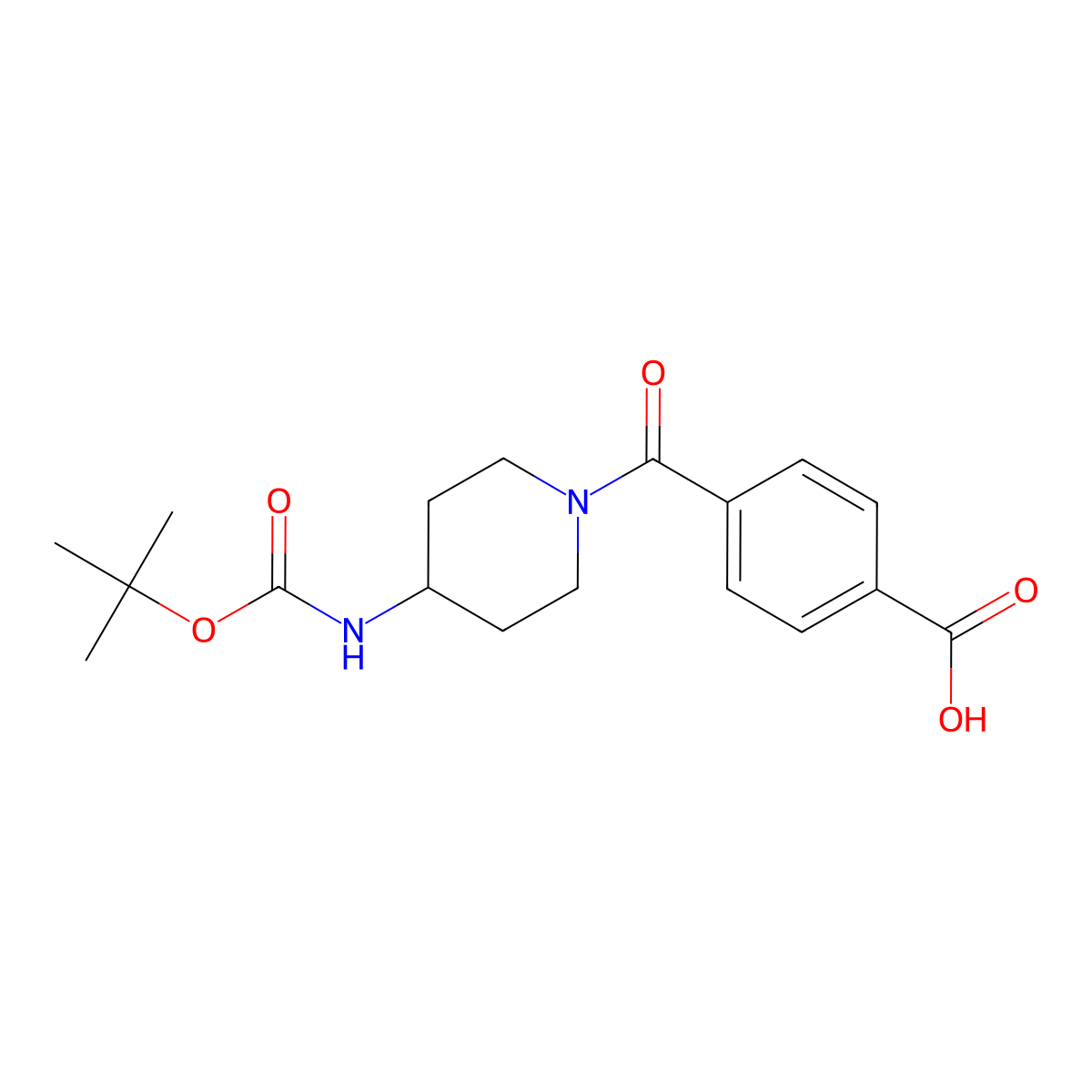 4-[4-(tert-Butoxycarbonylamino)piperidine-1-carbonyl]benzoic acid molecular structure, CAS 1286275-21-5