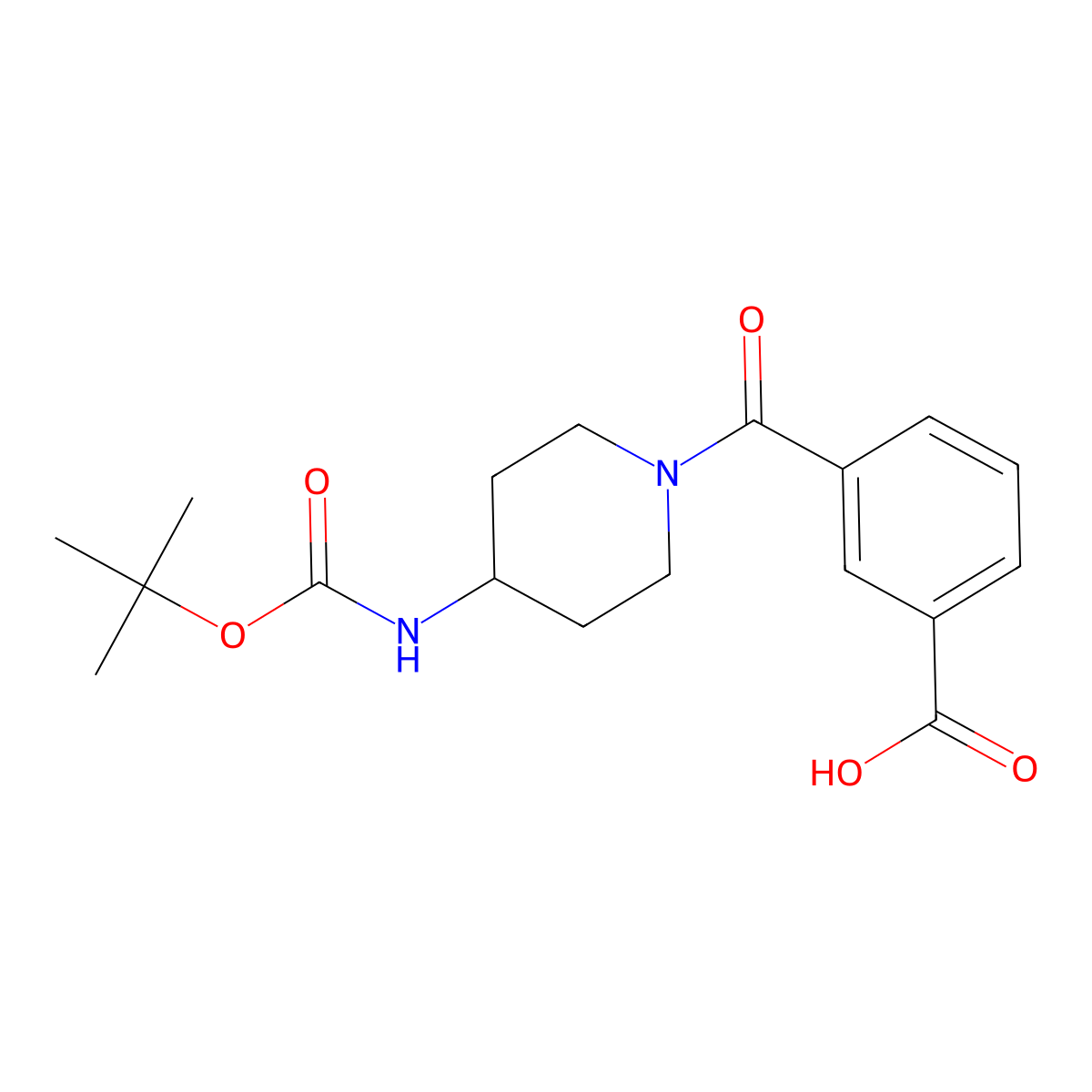 3-[4-(tert-Butoxycarbonylamino)piperidine-1-carbonyl]benzoic acid molecular structure, CAS 1286275-71-5