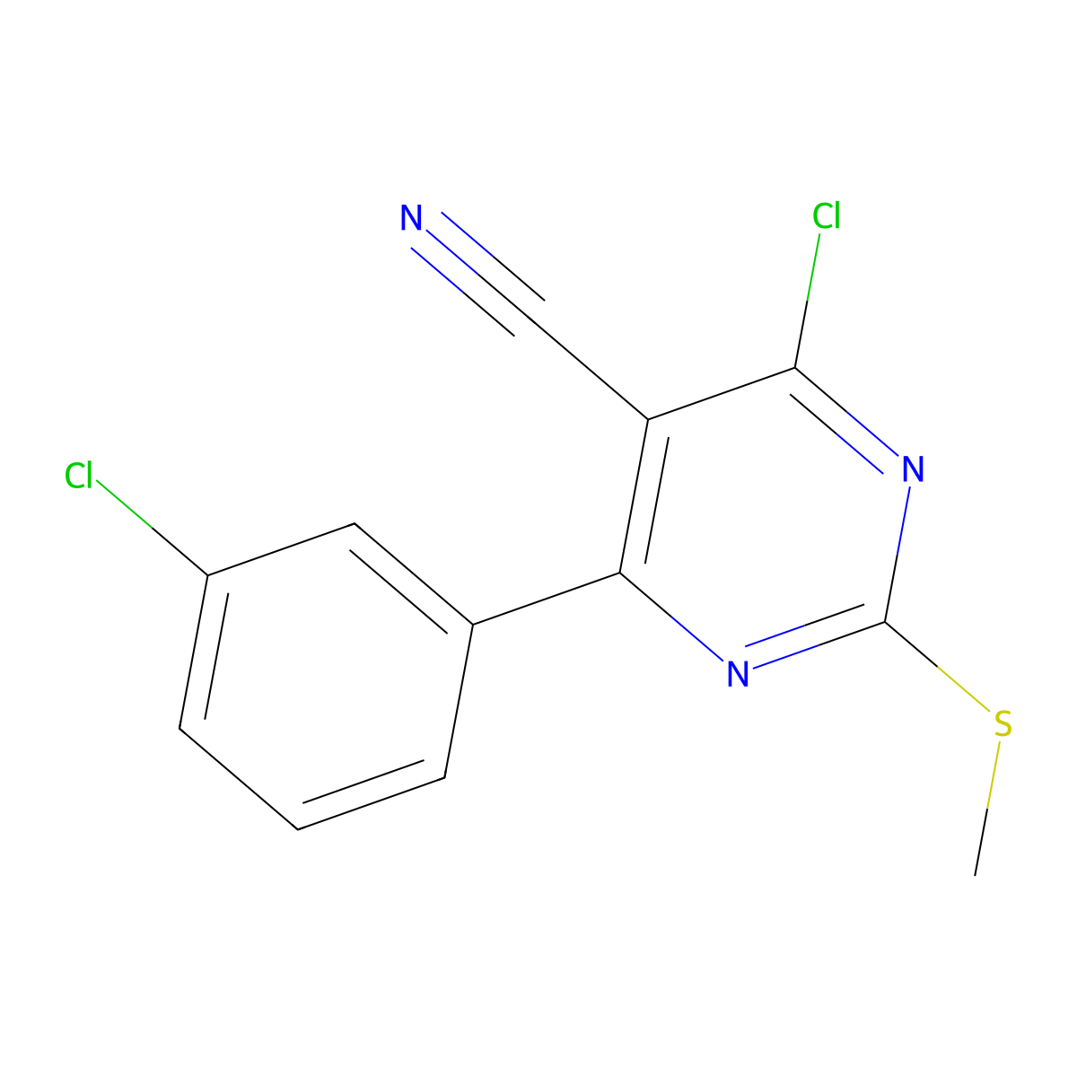 2-(Methylthio)-4-chloro-6-(3-chlorophenyl)pyrimidine-5-carbonitrile molecular structure, CAS 128641-31-6