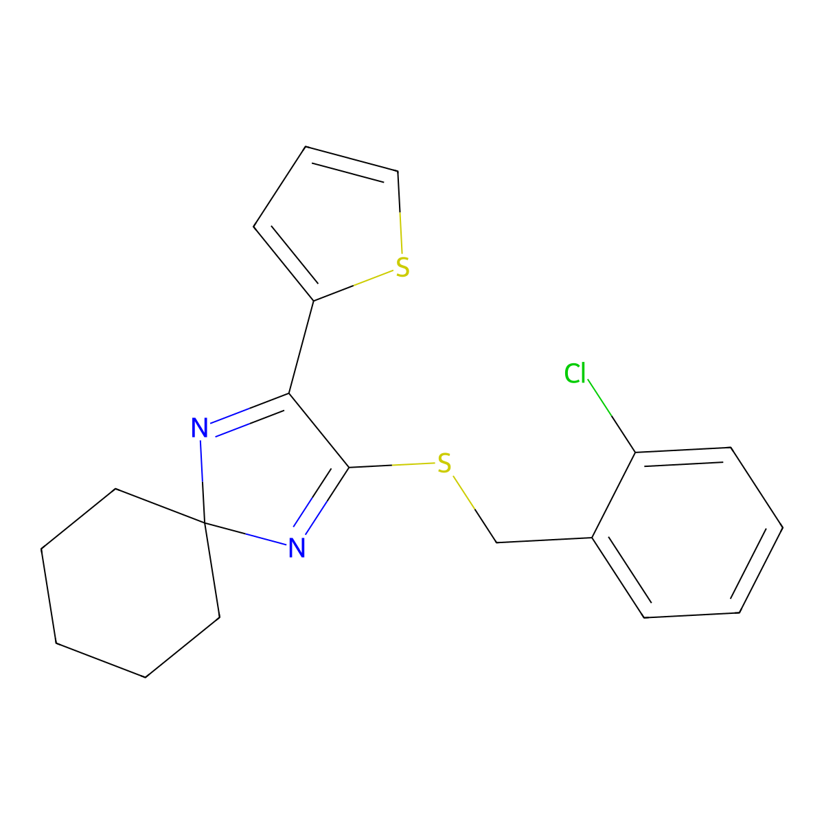 2-[(2-Chlorobenzyl)sulfanyl]-3-(2-thienyl)-1,4-diazaspiro[4.5]deca-1,3-diene molecular structure, CAS 1286418-33-4