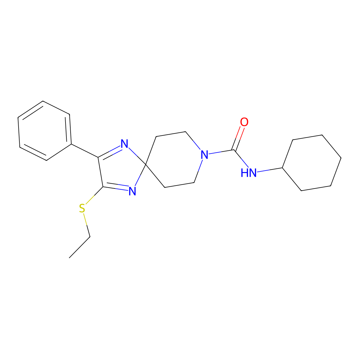 N-cyclohexyl-2-(ethylthio)-3-phenyl-1,4,8-triazaspiro[4.5]deca-1,3-diene-8-carboxamide molecular structure, CAS 1286418-47-0