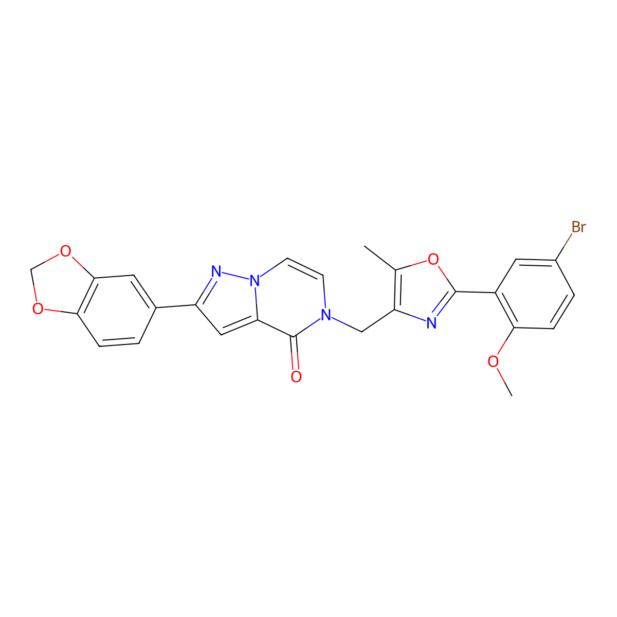 2-(benzo[d][1,3]dioxol-5-yl)-5-((2-(5-bromo-2-methoxyphenyl)-5-methyloxazol-4-yl)methyl)pyrazolo[1,5-a]pyrazin-4(5H)-one molecular structure, CAS 1286443-51-3