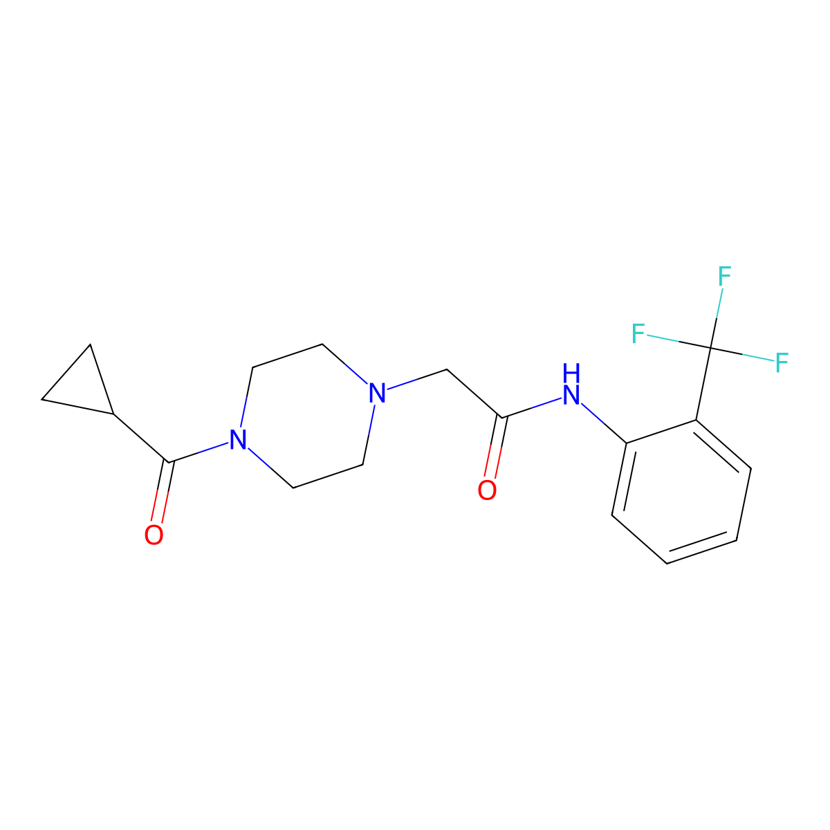 2-[4-(cyclopropanecarbonyl)piperazin-1-yl]-N-[2-(trifluoromet+)phenyl]acetamide molecular structure, CAS 1286452-34-3