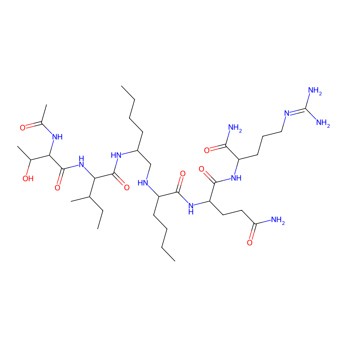 N-{(2s)-2-[(N-Acetyl-L-Threonyl-L-Isoleucyl)amino]hexyl}-L-Norleucyl-L-Glutaminyl-N~5~-[amino(Iminio)methyl]-L-Ornithinamide molecular structure, CAS 128657-47-6