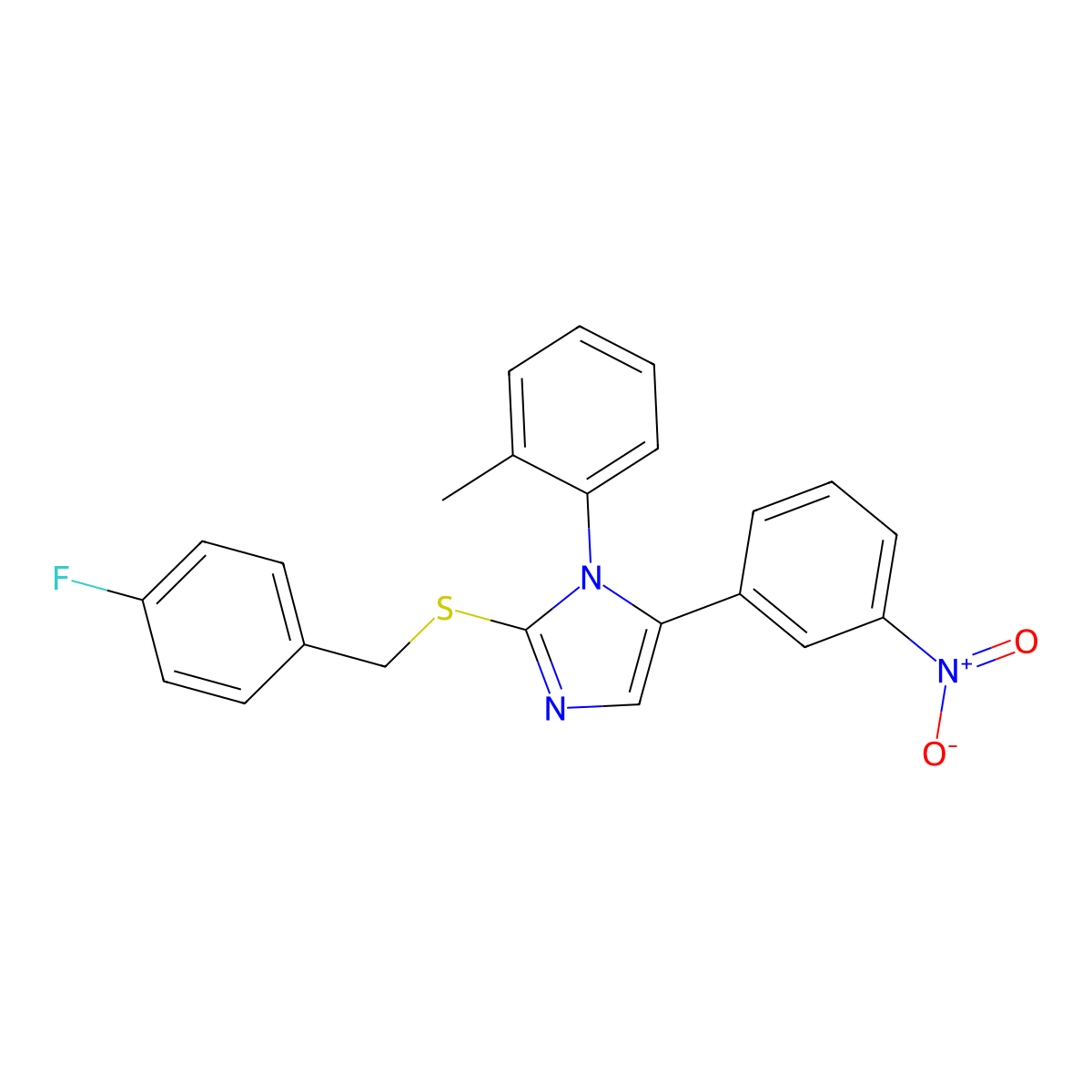 2-((4-fluorobenzyl)thio)-5-(3-nitrophenyl)-1-(o-tolyl)-1H-imidazole molecular structure, CAS 1286634-23-8