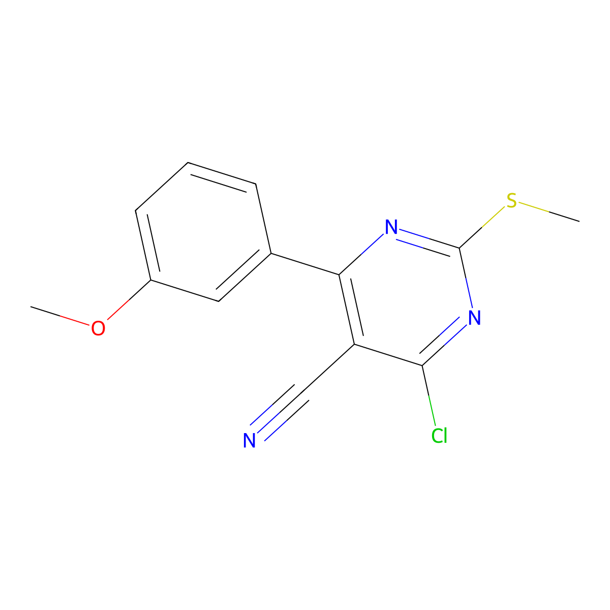 4-Chloro-6-(3-methoxyphenyl)-2-(methylthio)pyrimidine-5-carbonitrile molecular structure, CAS 128666-82-0