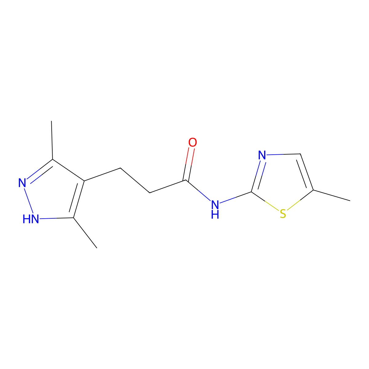 3-(3,5-dimethyl-1H-pyrazol-4-yl)-N-(5-methyl-1,3-thiazol-2-yl)propanamide molecular structure, CAS 1286695-15-5