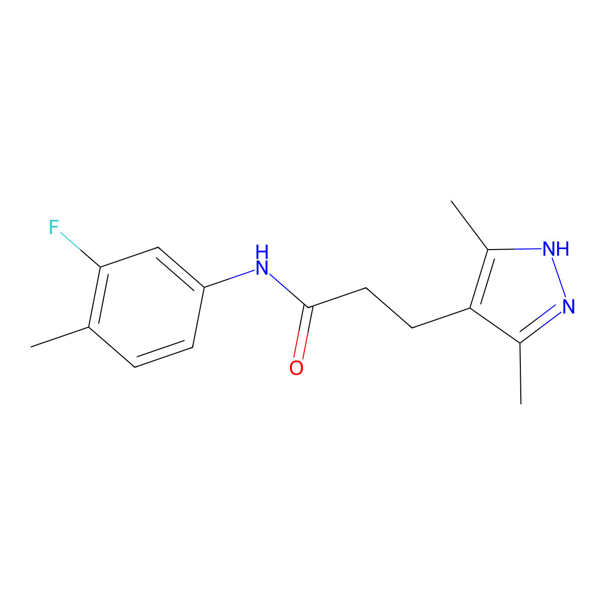3-(3,5-dimethyl-1H-pyrazol-4-yl)-N-(3-fluoro-4-methylphenyl)propanamide molecular structure, CAS 1286695-20-2