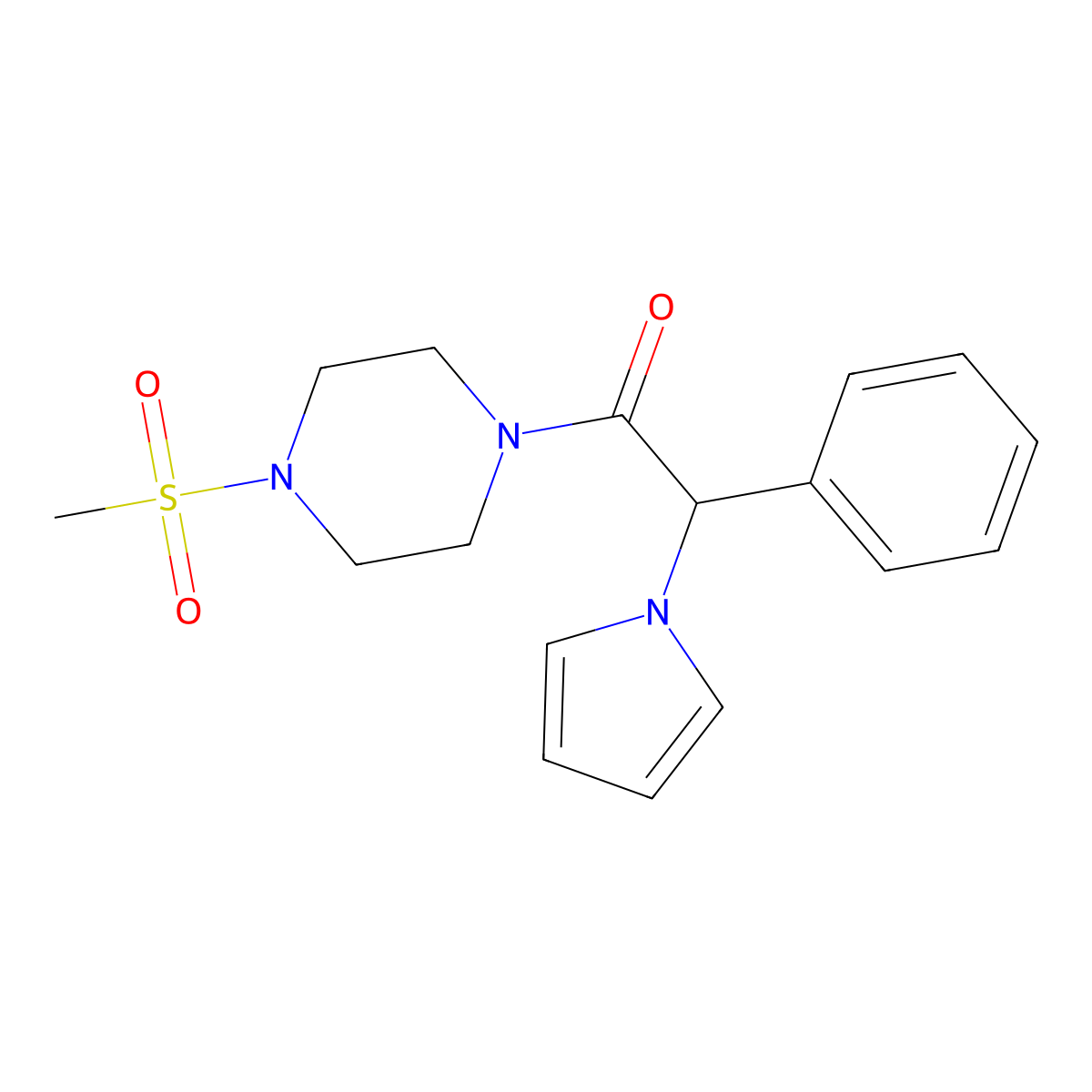 1-(4-(methylsulfonyl)piperazin-1-yl)-2-phenyl-2-(1H-pyrrol-1-yl)ethanone molecular structure, CAS 1286695-24-6