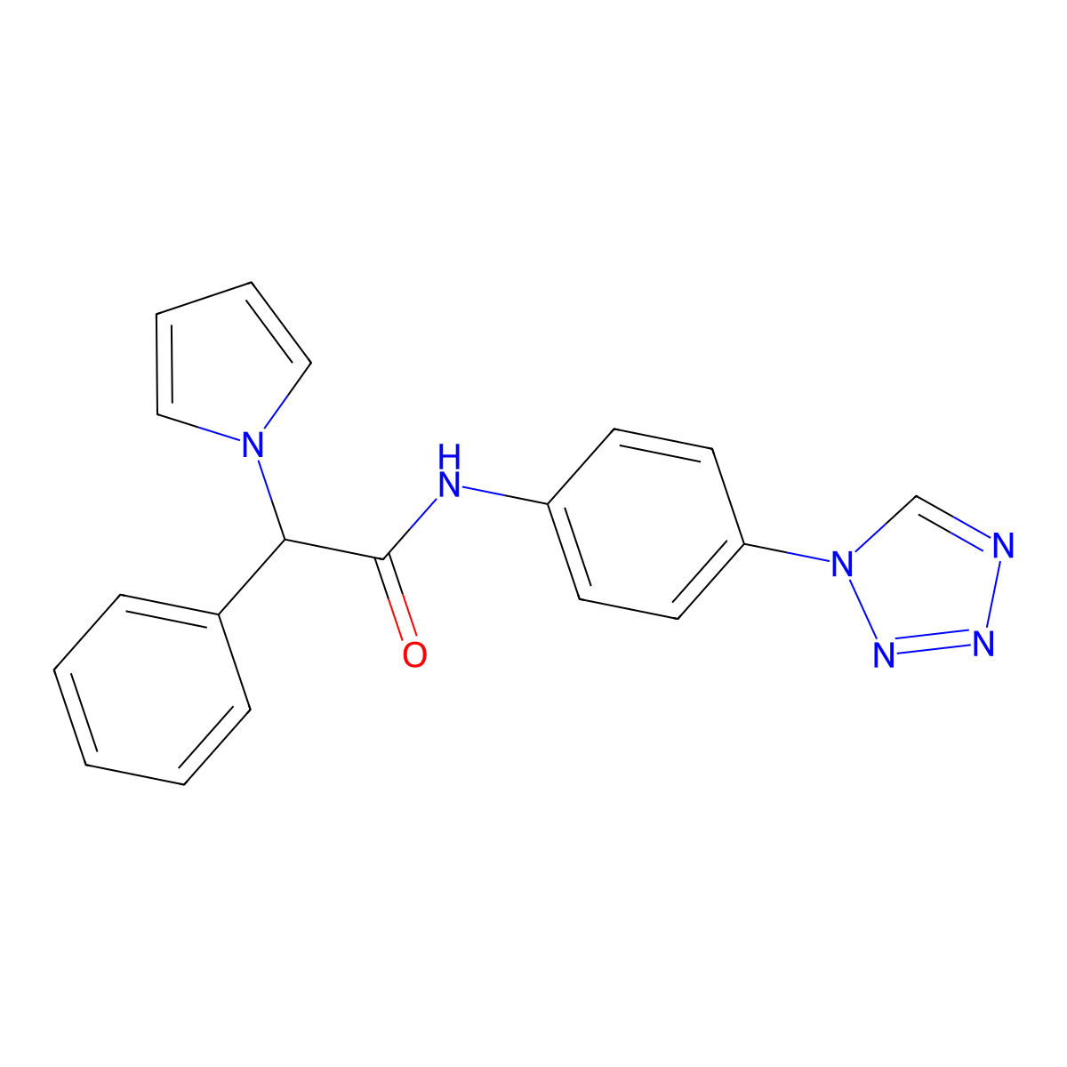 N-(4-(1H-tetrazol-1-yl)phenyl)-2-phenyl-2-(1H-pyrrol-1-yl)acetamide molecular structure, CAS 1286695-27-9